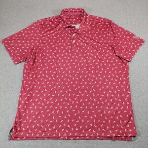 Johnnie-O Polo Shirt Mens XXL Red Exeter All Over Print Birdie Performance Golf